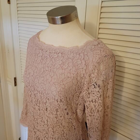 Adrianna Papell Pink Floral Lace Sheath Dress Size 12 3/4 Sleeve Formal - Picture 3 of 10